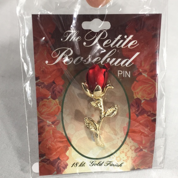 The Petite Rosebud 18kt Finish Brooch Gold Tone Red - Picture 2 of 4
